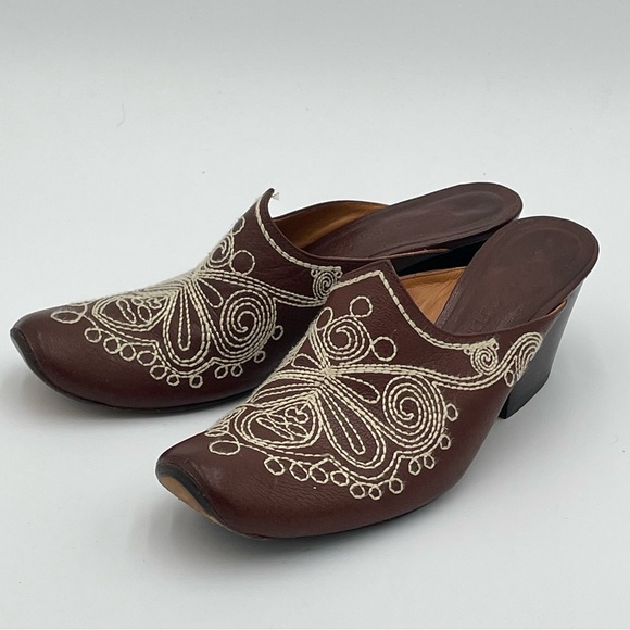 Jessica Bennett leather Clog Mule 7.5 Embroidered Brown Bootie Festival Cosplay - Picture 2 of 16